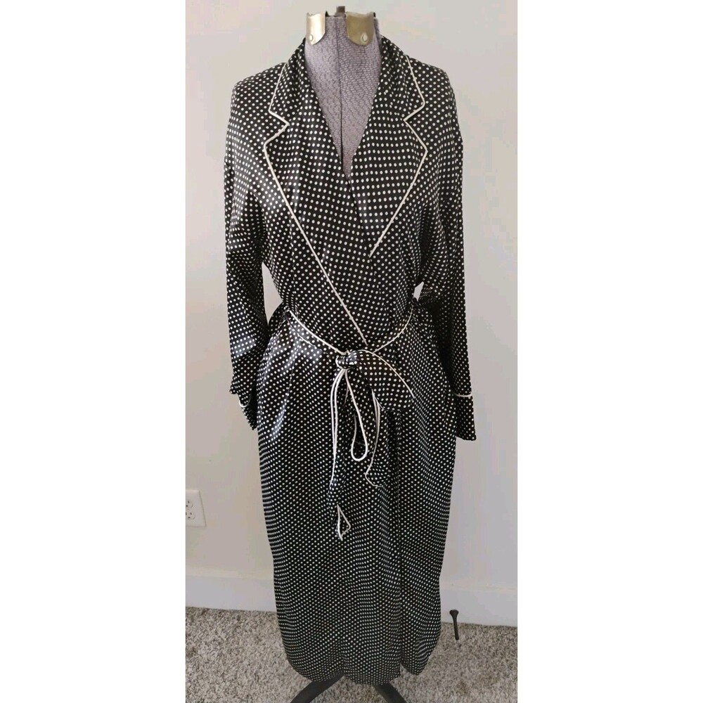 Vtg Y2k Victoria’s Secret Satin Robe Women's Black White Polka Dot XS EUC